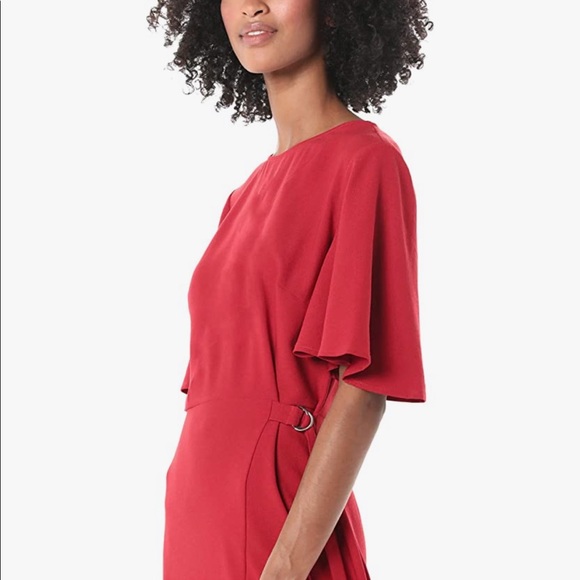 Vince Camuto Flutter Sleeve Rumple Side Tie Dress. - Picture 4 of 14